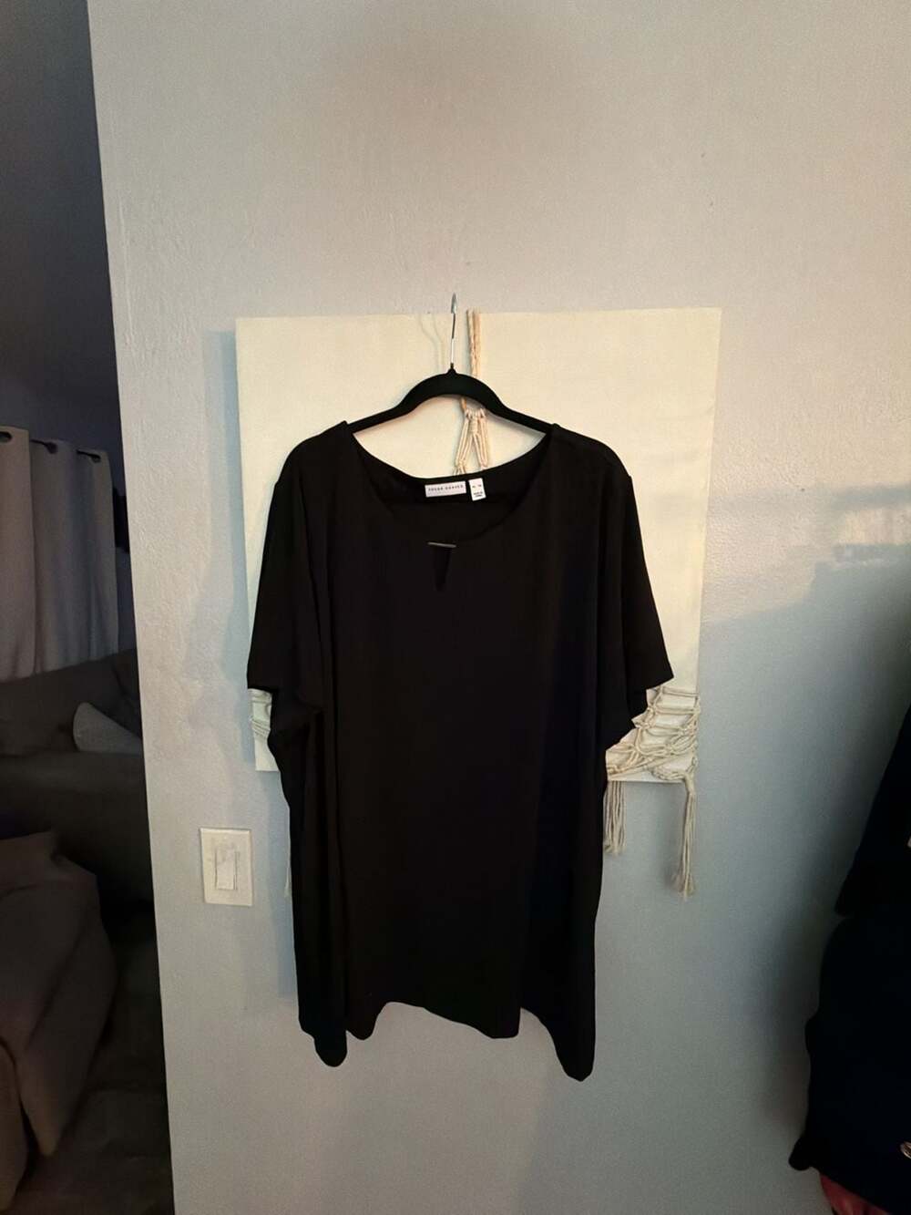 Susan Graver Liquid Knit Short Sleeve Keyhole Tunic Top Black 4X